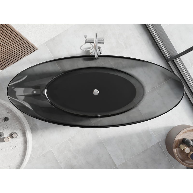 Mexen Vea черна свободностояща вана прозрачна 180 x 80 cm, хромиран клапан - 58091808013