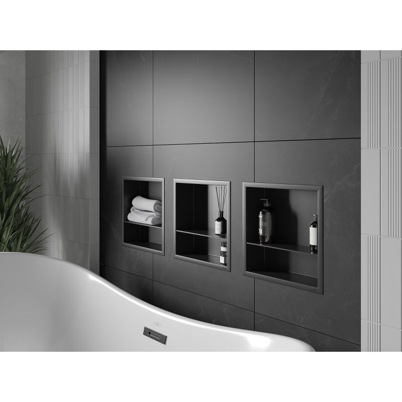 Mexen X-Wall-R вдлъбната лавица с фланец и рафт 30 x 30 см, черна - 1970303010S