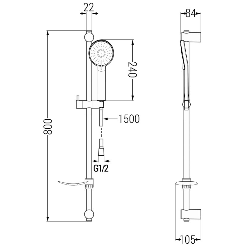 Mexen DF40 плъзгащ се душ комплект, четка с цвят gun gray - 785404582-66
