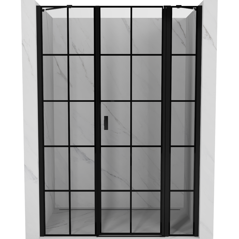 Mexen Mist 130 см отваряща се душ врата, дясна, черна решетка, черно - 8A4-130-001-70-77-P