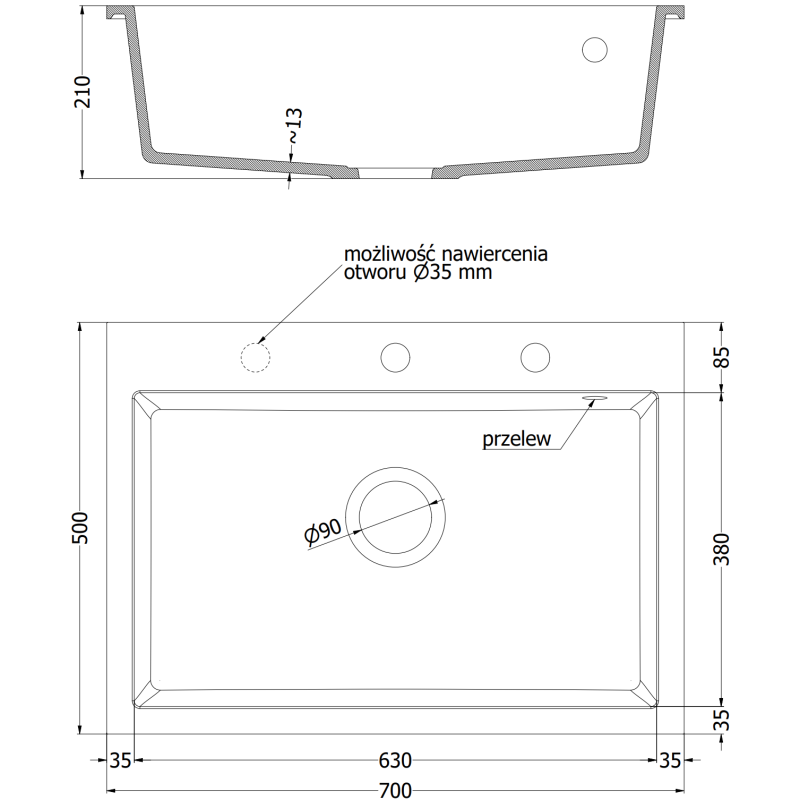Mexen Elix кухненска мивка от гранит с 1 камера 700 x 500 mm, бяла, сифон хром - 6526701005-20