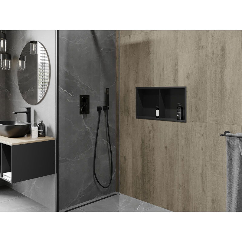Mexen X-Wall-R нишова полица с яка и рафт 60 x 30 см, черна - 1970603010S