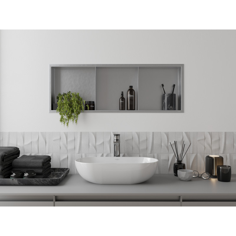 Mexen X-Wall-R вдлъбната полица с яка и рафт 90 x 30 cm, инокс - 1910903010S