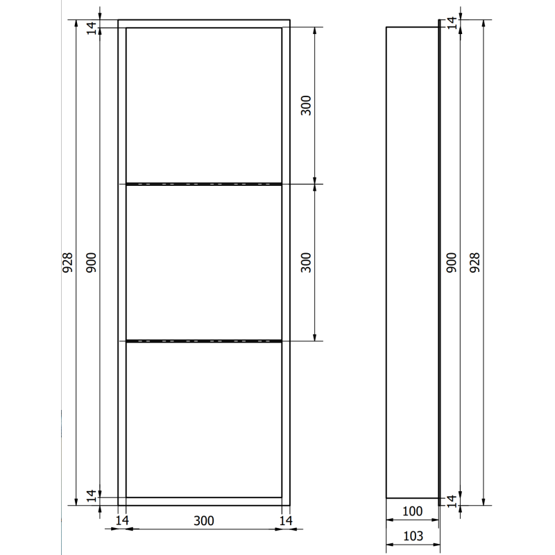 Mexen X-Wall-R вдлъбната лавица с яка и рафт 90 x 30 см, бяла - 1920903010S