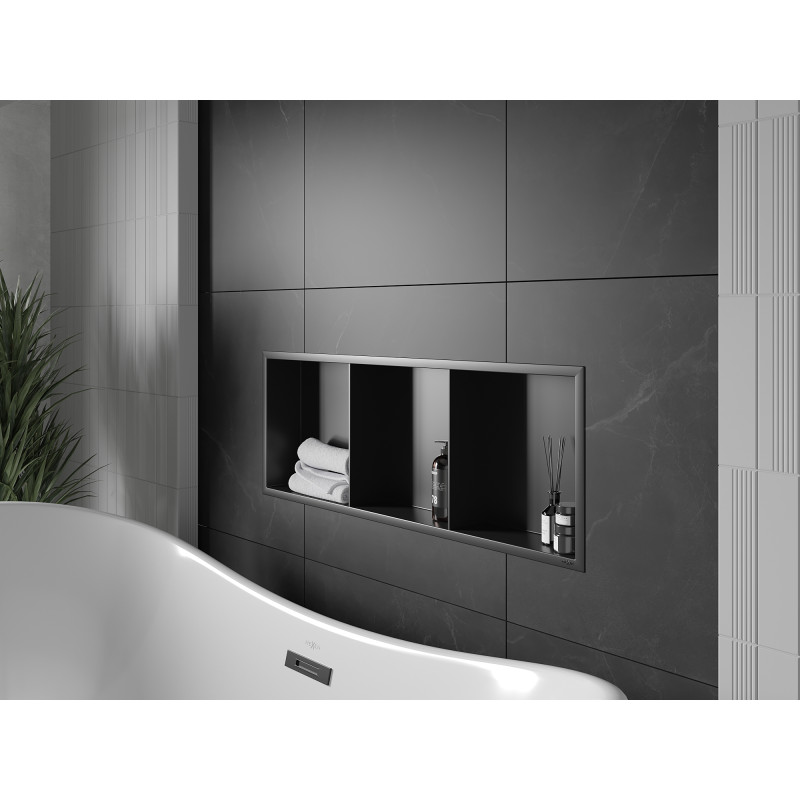 Mexen X-Wall-R нишева лавица с фланец и лавица 90 x 30 см, черна - 1970903010S
