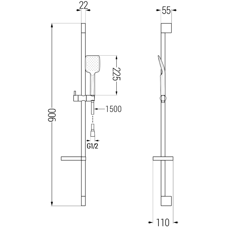 Mexen DS62 плъзгащ се душ комплект, черен - 785624583-70