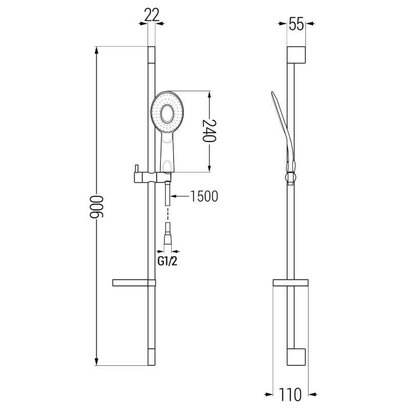 Mexen DS73 плъзгащ се душ комплект, хром - 785734583-02
