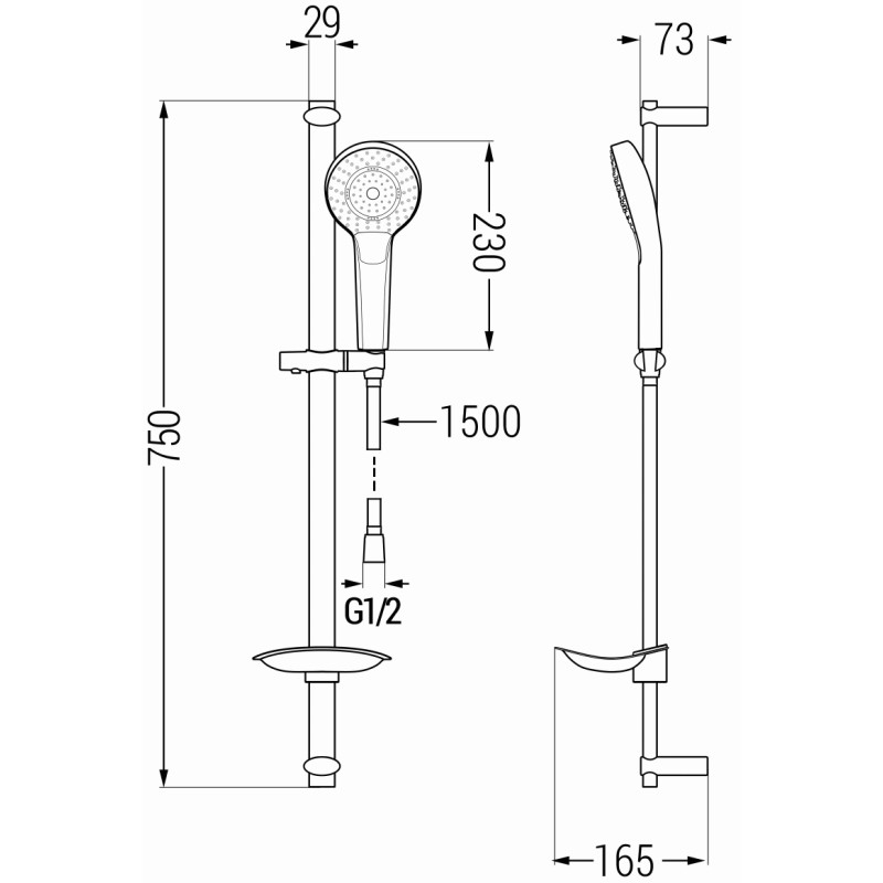 Mexen DB05 плъзгащ се душ комплект, черен - 785054584-70