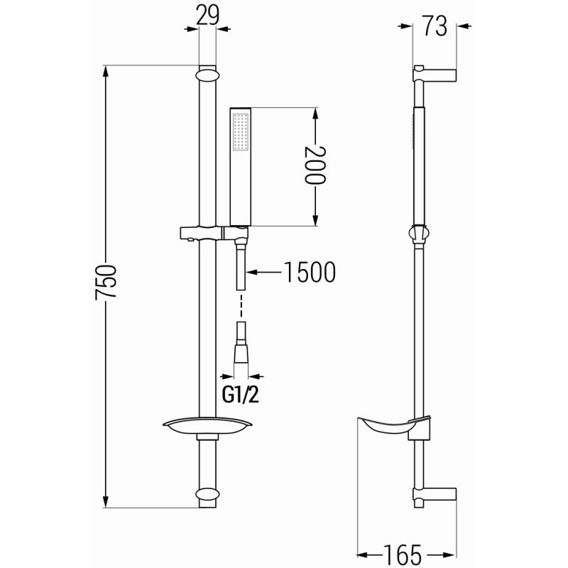 Mexen DB00 плъзгащ се душ комплект, черен - 785004584-70