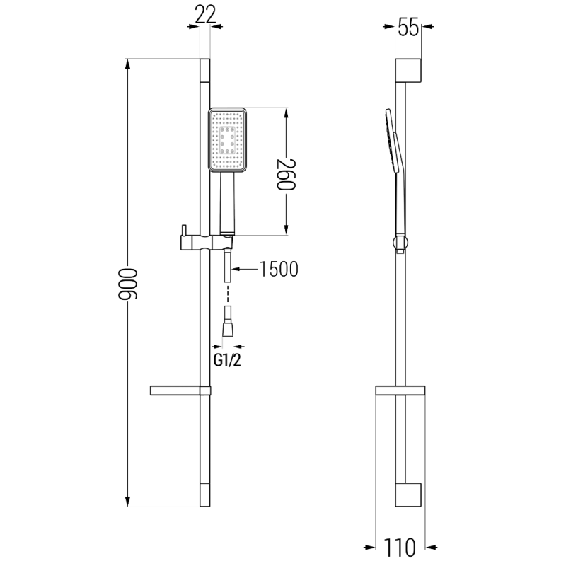 Mexen DS54 плъзгащ се душ комплект, черен/хром - 785544583-17