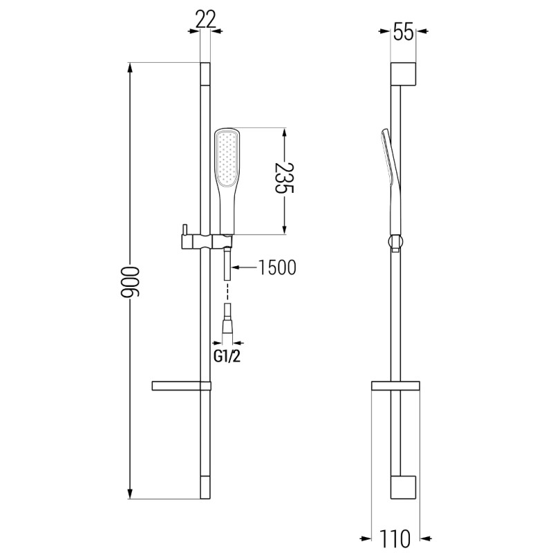 Mexen DS49 плъзгащ се душ комплект, черен - 785494583-75