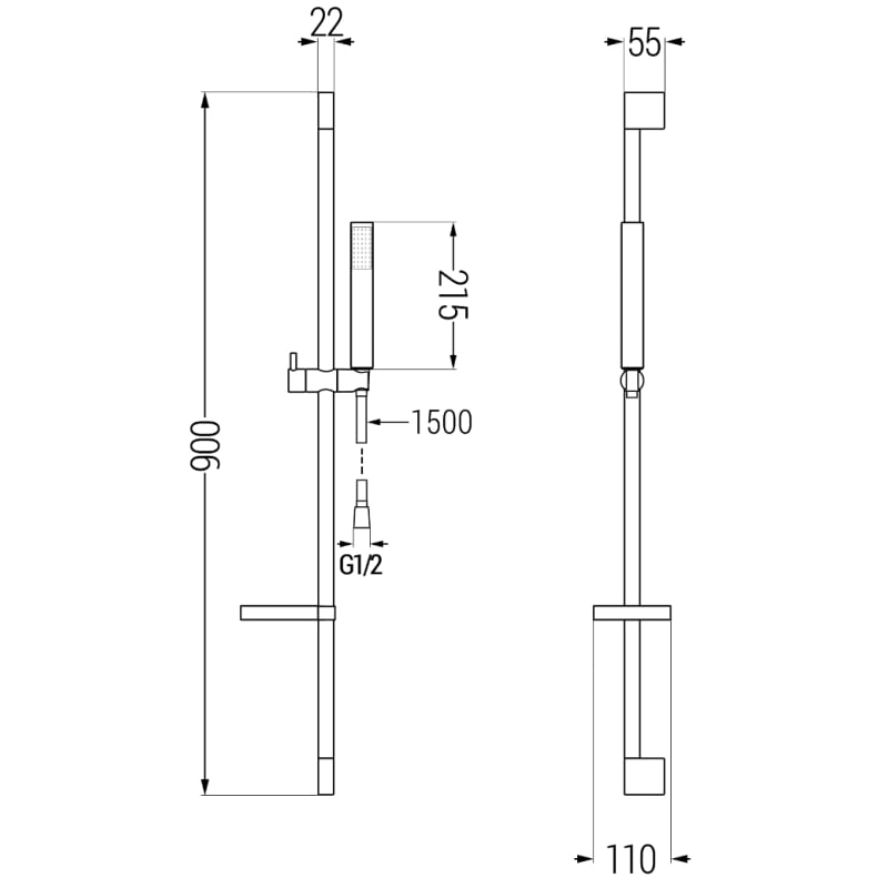 Mexen DS77 душ комплект с плъзгаща се шина, черен - 785774583-70