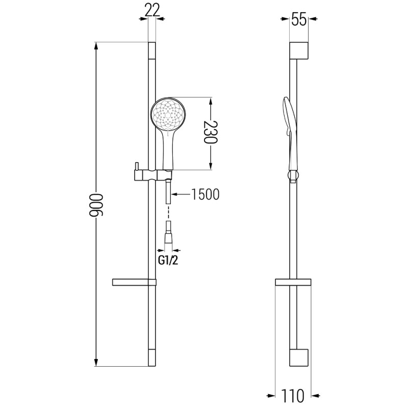 Mexen DS74 плъзгащ се душ комплект, черен - 785744583-70