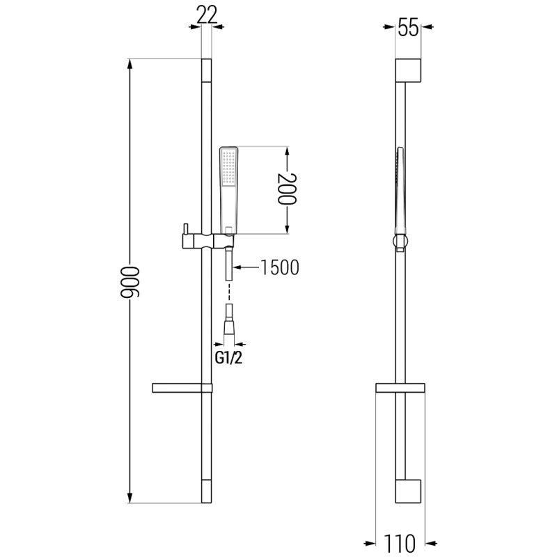 Mexen DS72 плъзгащ се душ комплект, черен - 785724583-70