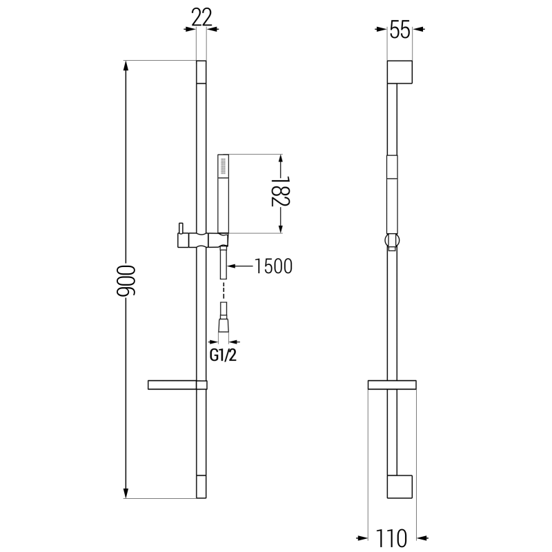 Mexen DS70 плъзгащ се душ комплект, черен - 785704583-70
