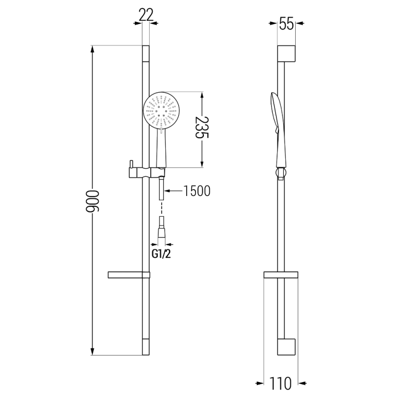 Mexen DS67 плъзгащ се душ комплект, черен - 785674583-70