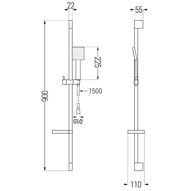 Mexen DS45 плъзгащ душ комплект, черен - 785454583-70