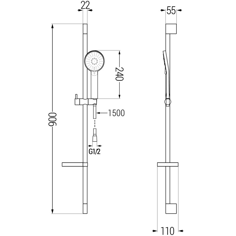 Mexen DS40 плъзгащ се душ комплект, черен - 785404583-70
