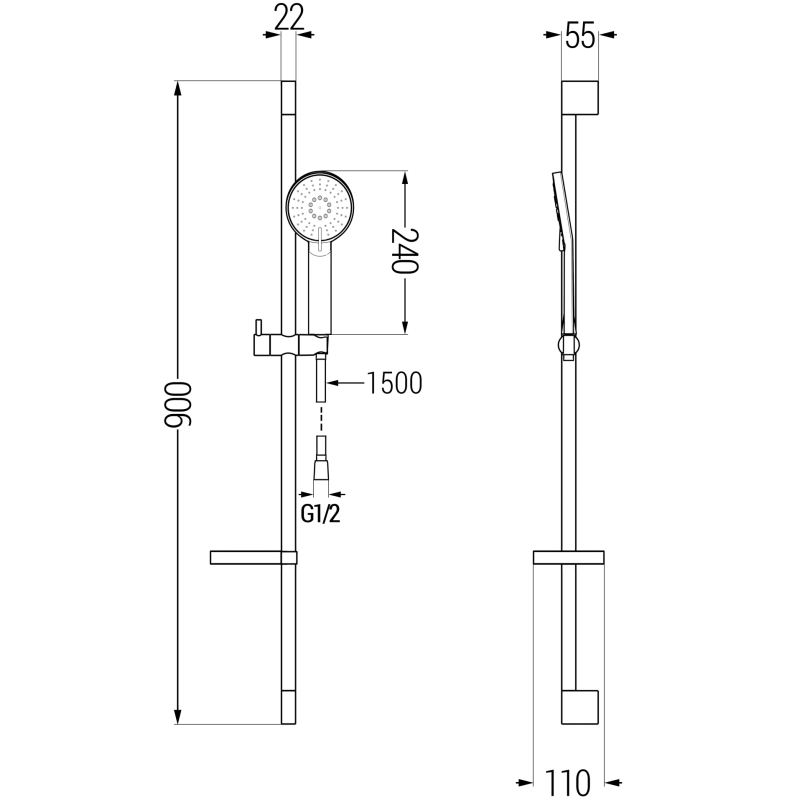 Mexen DS40 плъзгащ се душ комплект, хром - 785404583-00