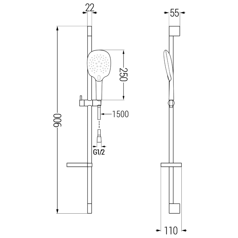 Mexen DS22 плъзгащ душ комплект, черен - 785224583-70