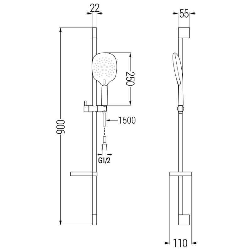 Mexen DS22 плъзгащ душ комплект, хром - 785224583-00