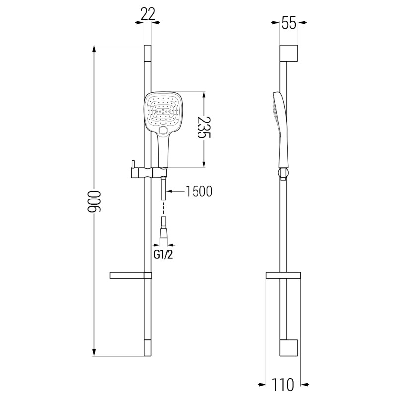 Mexen DS17 плъзгащ се душ комплект, черен - 785174583-70