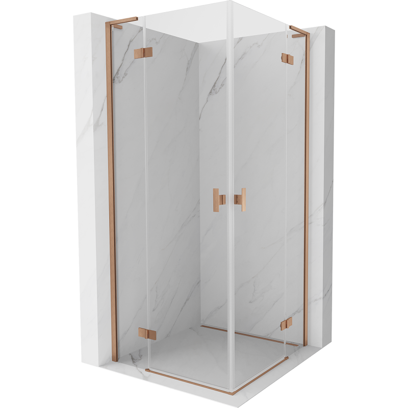 Mexen Mist-H L Duo шарнирна душ кабина 80 x 80 см, прозрачна, матирано медно - 8A5L-080L-080P-65-00