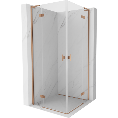 Mexen Mist-H L Duo шарнирна душ кабина 80 x 80 см, прозрачна, матирано медно - 8A5L-080L-080P-65-00