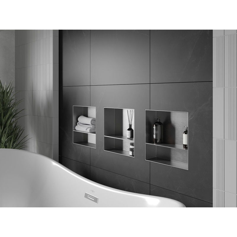 Mexen X-Wall-NR нишова лавица без ръб с полица 30 x 30 см, инокс - 1911303010S