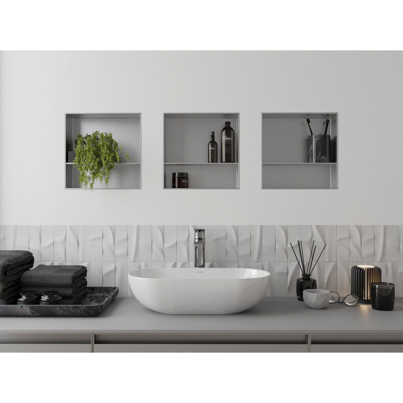 Mexen X-Wall-NR нишова лавица без ръб с полица 30 x 30 см, инокс - 1911303010S