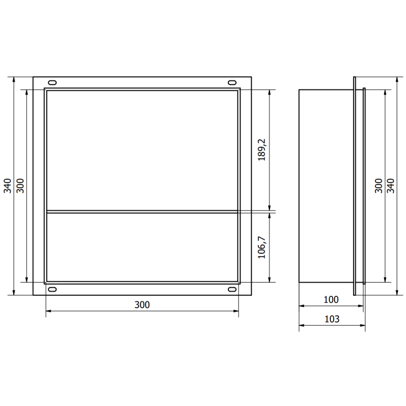 Mexen X-Wall-NR вградена полица без фланец с рафт 30 x 30 см, бяла - 1921303010S