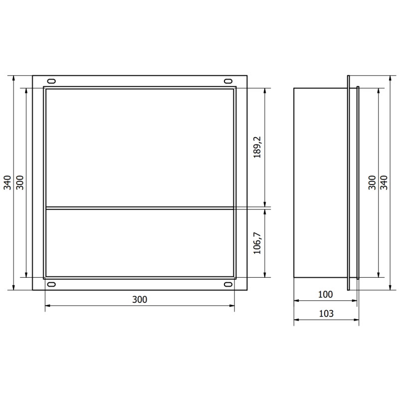 Mexen X-Wall-NR вътрешен рафт без фланец с полица 30 x 30 см, бял - 1921303010S