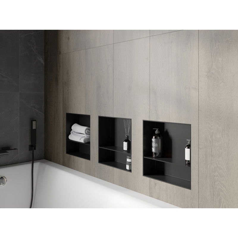 Mexen X-Wall-NR вдлъбната полица без фланец с рафт 30 x 30 см, черна - 1971303010S