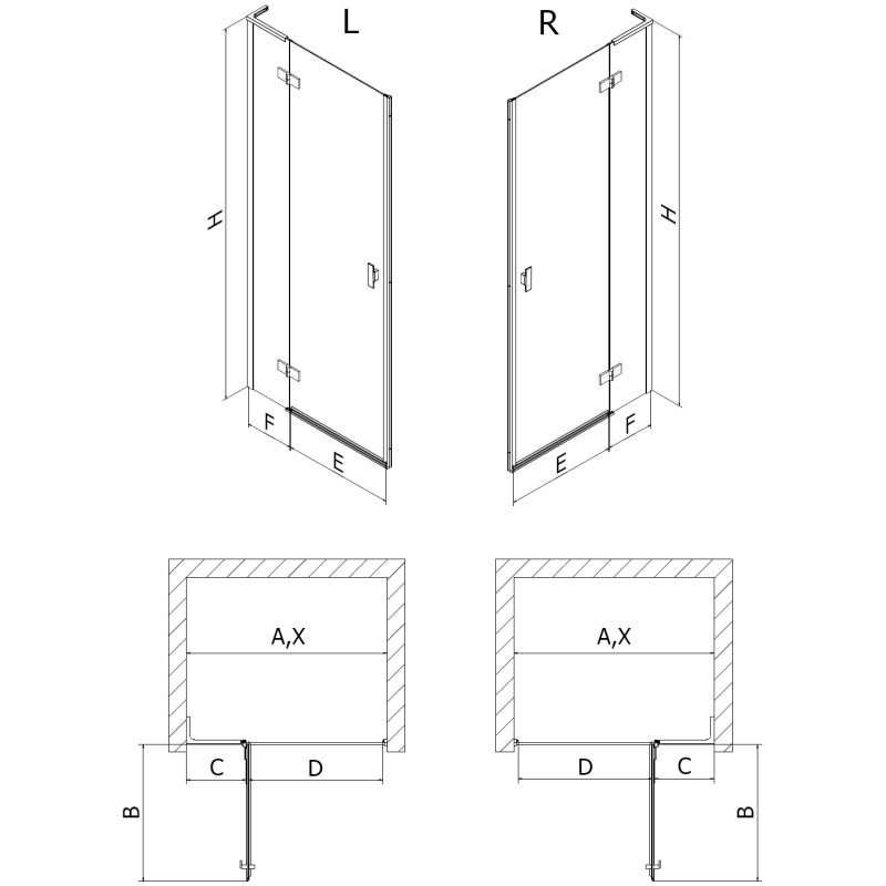 Mexen Mist-H L леви, отварящи се душ врати 90 см, прозрачно, златно четкано - 8A5L-090-000-55-00-L