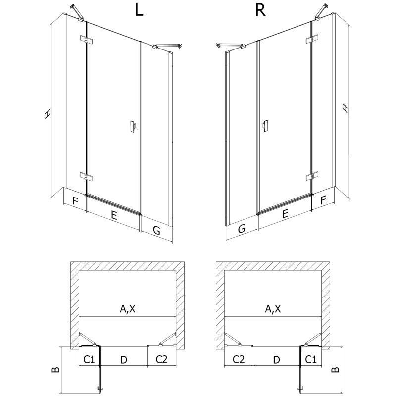 Mexen Mist-H душ врати, окачващи се надясно, 130 см, прозрачни, четката мед - 8A5-130-001-65-00-P