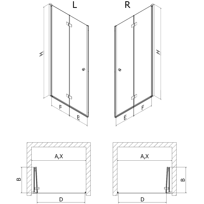 Mexen Mist-F сгъваеми ляви душ врати 120 см, прозрачни, черни - 8A6-120-000-70-00-L