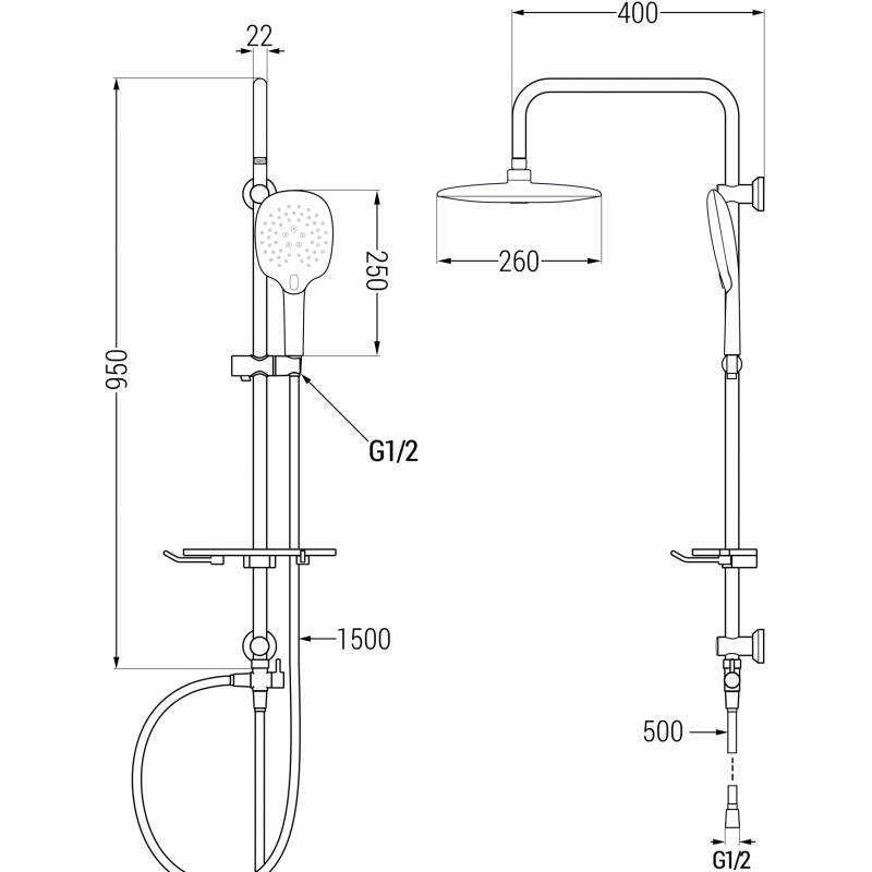 Mexen T22 душ колона, черна - 798222293-70