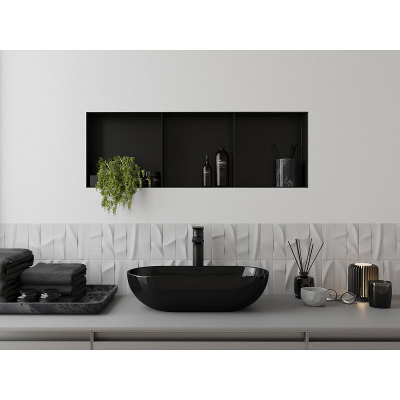 Mexen X-Wall-NR нишова лавица без кант с полка 90 x 30 см, черна - 1971903010S