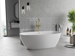 Mexen Luvo Slim свободно стояща вана 170 x 75 cm, бяла, преливане златисто четкано - 52801707500-55
