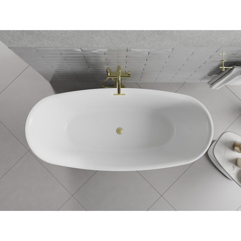 Mexen Luvo Slim свободностояща вана 170 x 75 cm, бяла, златен четкан преливник - 52801707500-55