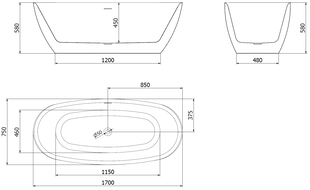 Mexen Luvo Slim свободно стояща вана 170 x 75 см, бяла, преливна четкана мед - 52801707500-65