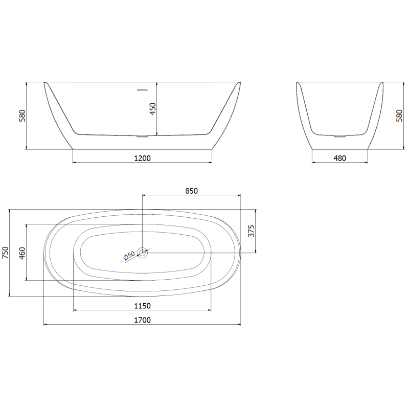 Mexen Luvo Slim свободностояща вана 170 x 75 см, бяла, преливник gun gray четка - 52801707500-66