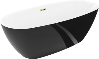 Mexen Luvo Slim свободно стояща вана 170 x 75 см, бяла/черна, преливник златен - 52801707575-50