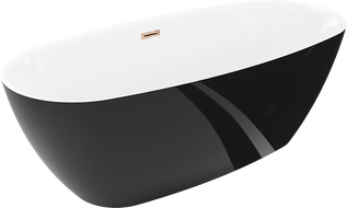 Mexen Luvo Slim самостоятелно стояща вана 170 x 75 cm, бяла/черна, преливник розово злато - 52801707575-60
