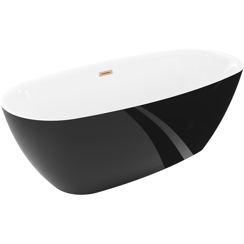 Mexen Luvo Slim свободностояща вана 170 x 75 см, бяла/черна, преливна медна четка - 52801707575-65