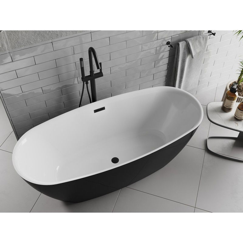 Mexen Luvo Slim свободностояща вана 170 x 75 см, бяла/черна, черен преливник - 52801707575-70