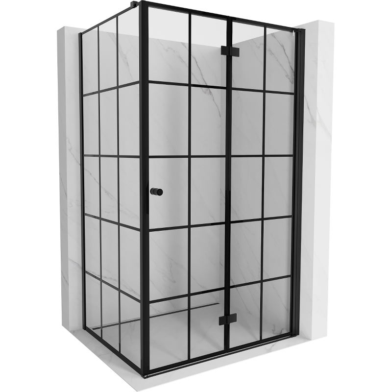 Права сгъваема душ кабина Mexen Mist-F T 95 x 110 см, черна решетка, черен - 8A6T-095-110-70-77-P