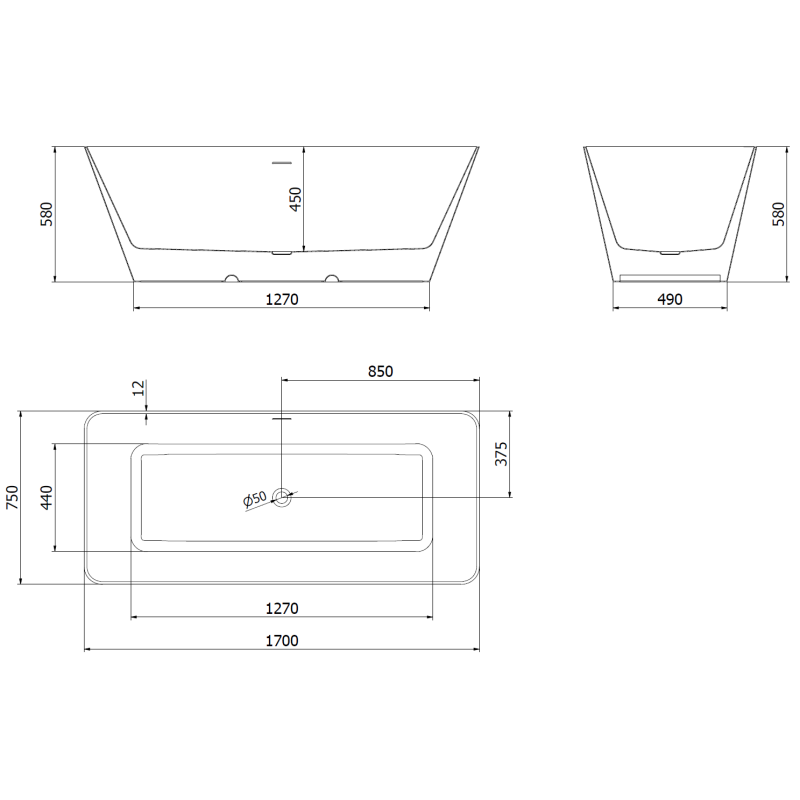 Mexen Velo Slim самостоятелна вана 170 x 75 см, бяла, преливник gun gray четкан - 52811707500-66