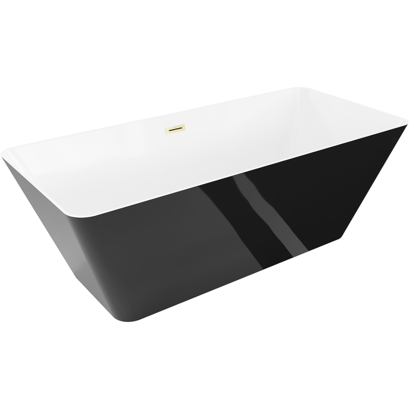 Mexen Velo Slim свободностояща вана 170 x 75 см, бяла/черна, преливник злато четкано - 52811707575-55