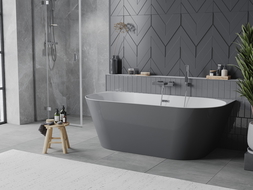 Mexen Oval Slim свободностояща до стената вана 170 x 80 см, бяла/сива, преливане хром - 52661708062-01